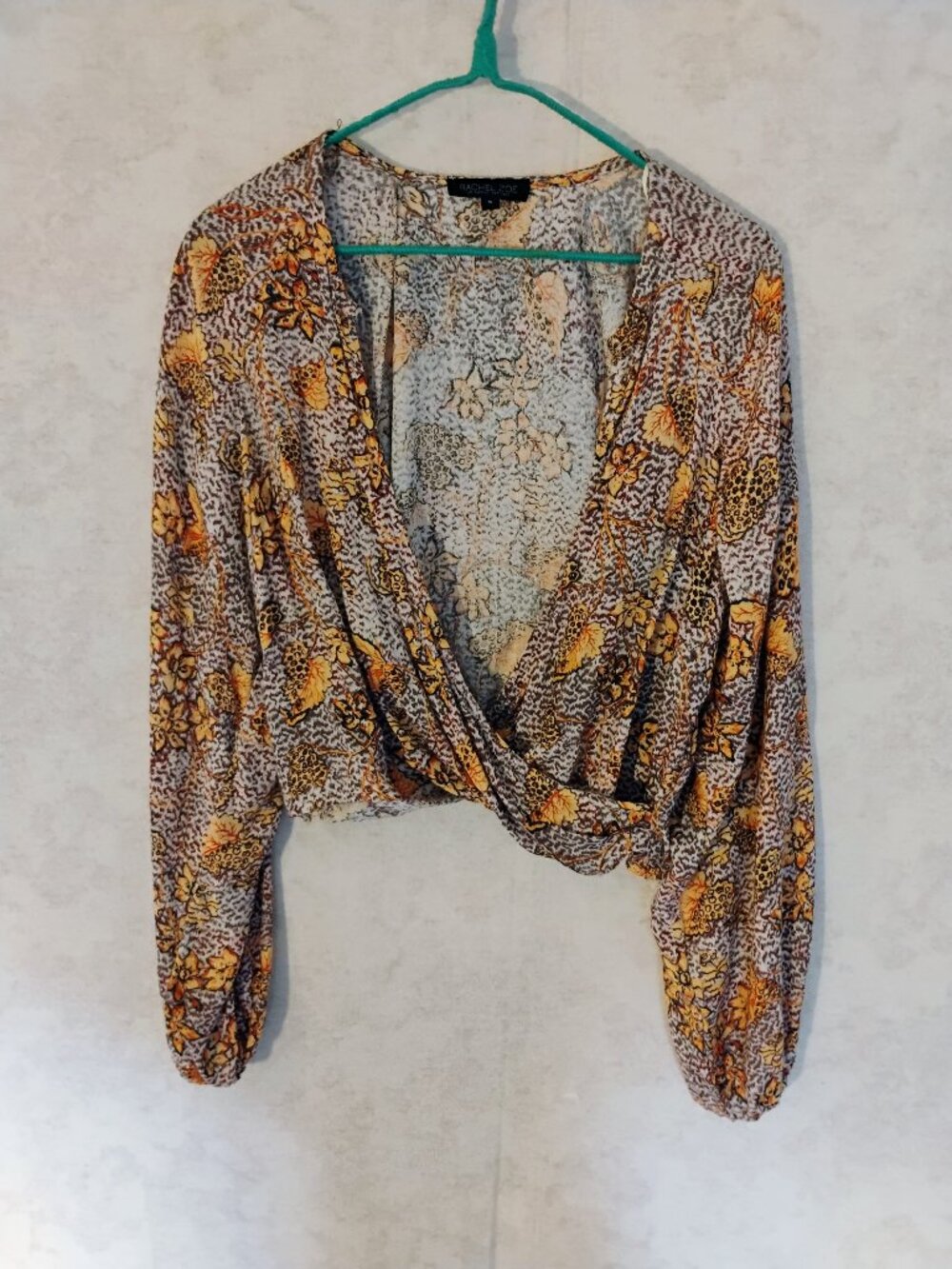 Rachel Zoe Floral Faux-Wrap Cropped Blouse Size Small
